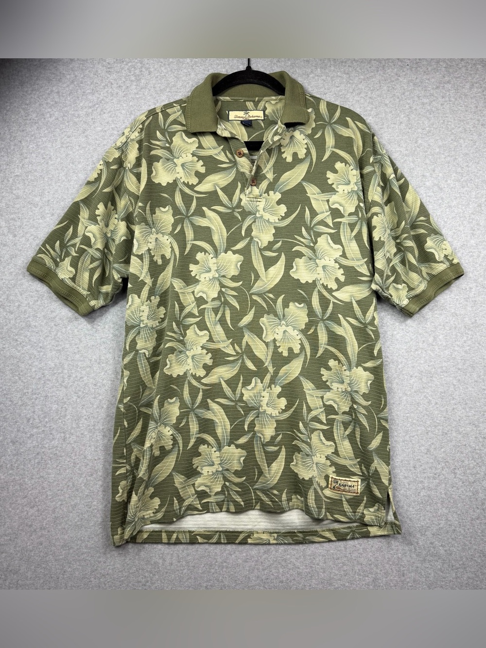 Tommy Bahama Green Beige Floral Silk Cotton Polo Short Sleeve Shirt Men's Size S